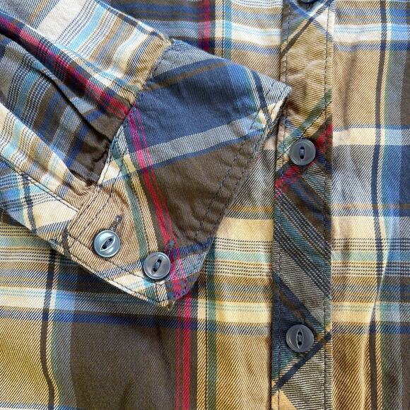 Bit & Bridle Womens Plaid Button Down Shirt Top Long Sleeve Blue Brown Large - Picture 8 of 9